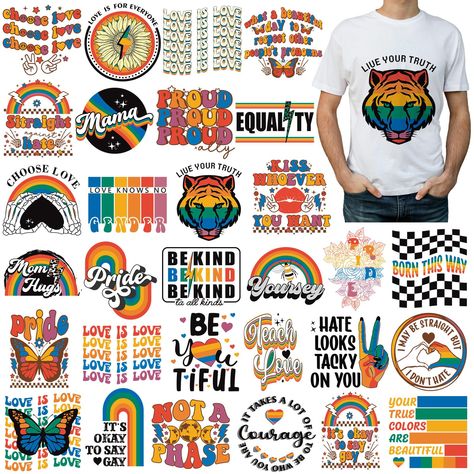 PRICES MAY VARY. Sufficient Quantity and Variety: the package includes a generous quantity of 30 rainbow iron on transfers for t shirts, providing you with a wide array of styles and designs to choose from; This abundance ensures that you have ample options for your creative projects, allowing for multiple applications and experimentation with different looks and themes; Whether creating a cohesive set of items or exploring diverse designs, the substantial quantity offers versatility and creativ Hat Diy, Pride Colors, Vinyl Heat Transfer, Diy Hat, Born This Way, Choose Love, Lgbt Pride, Pride Month, Iron On Transfer