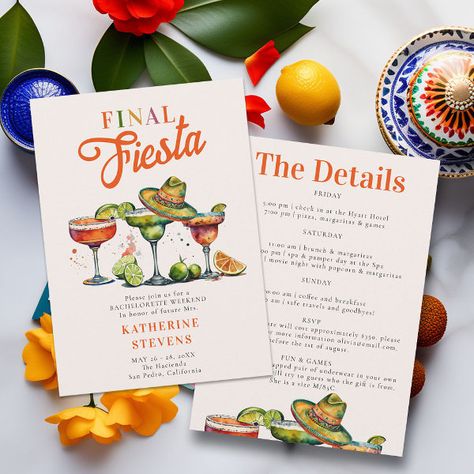 Final Fiesta Margaritas Bachelorette Weekend Invitation Mexican Bachelorette, Margarita Tequila, Margarita Party, Itinerary Invitation, Bachelorette Weekend Invitations, Tequila Cocktail, Tequila Margarita, Cocktail Shots, Tequila Cocktails