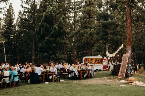 Chalet View Lodge outdoor wedding reception California Mountain Wedding, Mountain Wedding Reception, Camp Themed Wedding, Mountain Reception, Chalet Wedding, Boho Ceremony, Wedding Locations California, Campground Wedding, Glamping Weddings