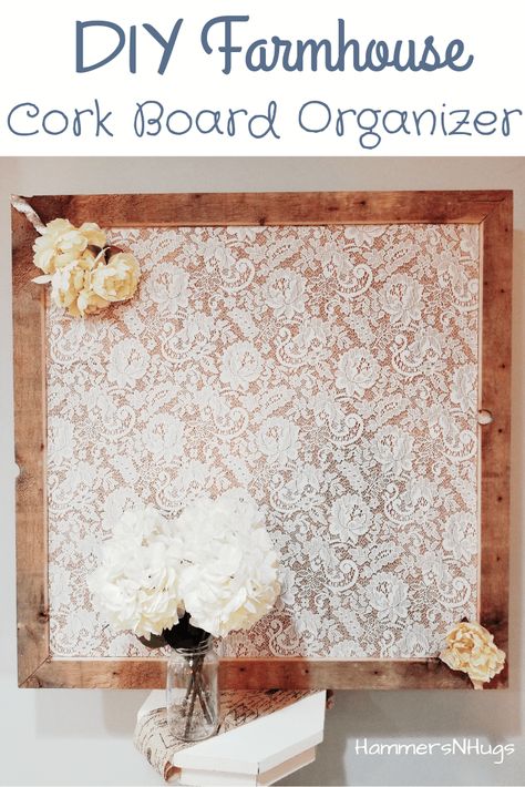 Create a farmhouse cork board organizer using any plank of wood with this DIY tutorial.  Great for Christmas cards!    #frenchcountry #farmhouse #loves_vintage #rustic #farmhousechic #shabbychic #antiques #farmhousedecor #vintagedecor #vintagefarmhouse #christmascards  #hammersnhugs Cork Board Organization, French Country House Decor, Pinboard Ideas, Downstairs Ideas, Plank Of Wood, Diy Organizer, Diy Rustic Home, Cork Diy, Desk Inspo