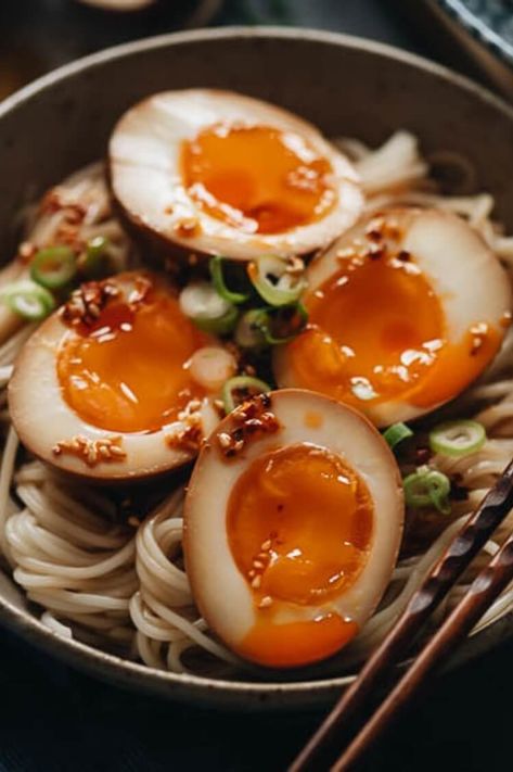 Shoyu Tamago | Soy Sauce Eggs | Pete and Gerry's Organic Eggs Soy Sauce Eggs, Ramen Broth, Fusion Dishes, Gluten Free Chili, Organic Eggs, Homemade Chili, Chinese Cooking, Egg Noodles, Tempura