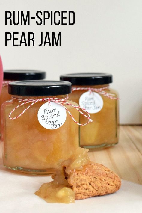 This recipe for Rum-Spiced Pear Jam, flavored with cardamom, cinnamon, and spiced rum, has a permanent spot in my repertoire. It’s one of those recipes that once you find it, you don’t want to look for anything else. This easy jam recipe is perfect for first-time canners. Pear Freezer Jam, Pear Jam Recipe No Pectin, Spiced Pear Jam Recipe, Spiced Pear Jam, Jam Flavors, Pear Jam Recipe, Jam Ideas, Easy Jam Recipe, Savory Jam