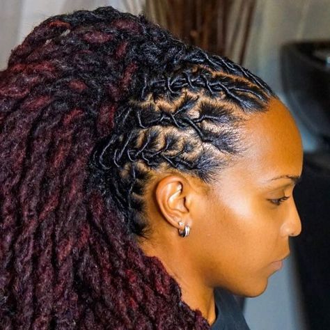 18K likes, 367 comments - locsbylokelo on July 17, 2019: "G O O D 🥀 M O R N I N G! “This look is gorgeous on her” 💖 👉🏾Color: Burgundy Blaze..." Burgundy Invisible Locs, Ponytail Dreads, Dreadlock Wedding, Dreadlock Wedding Hairstyles, Lock Styles, Loc Nation, Hair And Skin Vitamins, Dreads Styles For Women, Easy Updos For Medium Hair