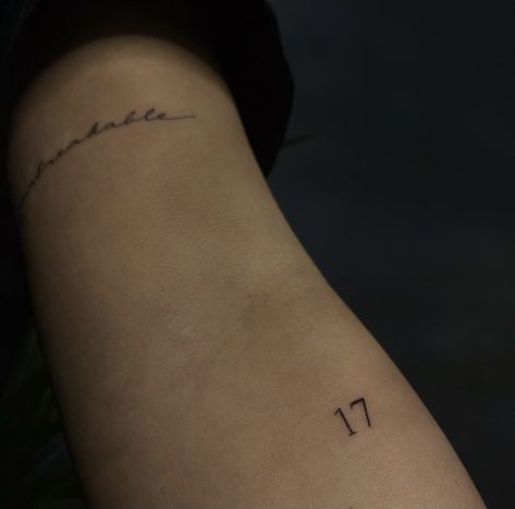 Number Tattoos On Arm, Tiny Tattoos Numbers, Single Number Tattoo, Fine Line Tattoo Numbers, Tattoo Numbers Fonts, Minimal Tattoo Arm, 27 Tattoo Number, 25 Tattoo Number, Number Tattoo Arm