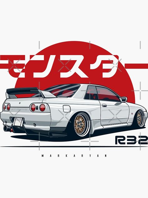 Gtr R34 Skyline White Wallpaper, R34 Skyline Gtr Wallpaper Laptop, Gtr R32 Drawing, Jdm Prints, Gtr Sticker, Drift Poster, Car Organization Kids, Car Decorating, Cars Decorations