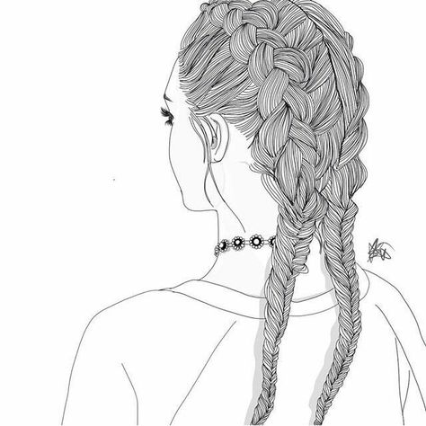 overlay | Tumblr Tumblr Outline, Girl Outlines, Tumblr Hipster, Tumblr Drawings, Dutch Braids, Tumblr Art, Unique Drawings, Coloring Pages For Girls, Outline Art