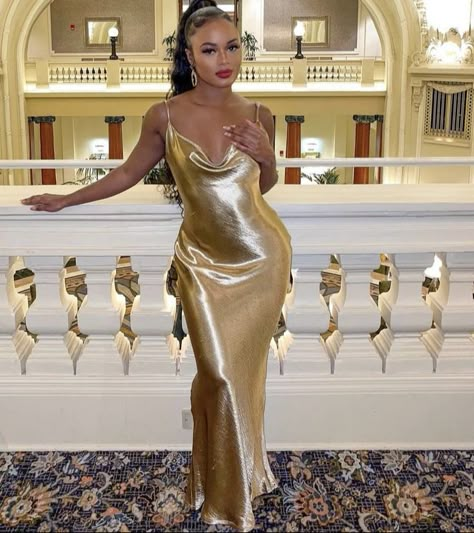 Gold Dress Long Classy, Dress Long Classy, Gold Dress Formal, Gold Dress Long, Gold Dresses Long, Gold Satin Dress, Metallic Prom Dresses, Metallic Gold Dress, Birthday Outfit For Women