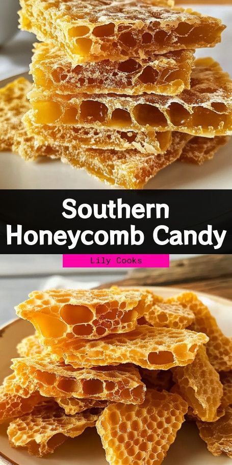 Crispy Southern Honeycomb Candy - Dive into the delightful crunch of homemade honeycomb candy, a Southern favorite that's easy to create in your own kitchen. #HoneycombCandy #SouthernSweet #CandyMaking #DessertRecipe #DIYCandies #SweetTooth #BakingFun #HomecraftedTreats #EasyCandyRecipe #SouthernDelights Easy Honeycomb Recipe, Honeycomb Candy Recipe Homemade, Homemade Honeycomb Candy, Honeycomb Candy Recipe, Honey Hard Candy Recipe, Honey Candy Recipe, Homemade Honeycomb, Honeycomb Recipe, Homemade Chocolate Candy