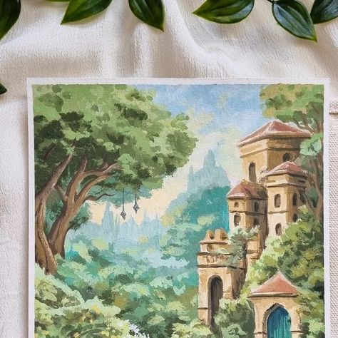 Aline Müller on Instagram: "Fairy garden 🌿🧚🏽‍♀️ *sold* 🖌@escoda_brushes . . . . #art #artist #gouache #gouacheart #gouachepainting #watercolor #watercolorpainting #painting #landscapepainting #fairycore #secretgarden #castle #rosegarden" Gouache Art, Fairy Core, Gouache Painting, Secret Garden, Fairy Garden, Photo Inspiration, Photo Art, Landscape Paintings, Watercolor Art