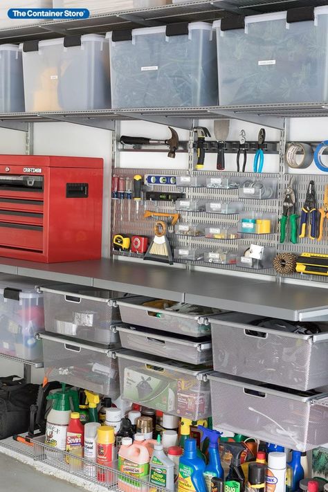 Elfa Garage, Organized Garage, Garage Solutions, Garage Systems, Elfa Shelving, Driven By Decor, Garage Organize, Shelving Solutions, Storage Idea