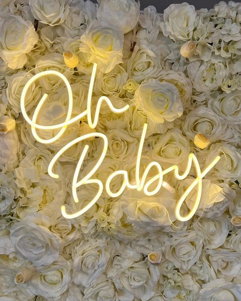 Our current ‘Baby Shower’ themed neon sign… 💫 You can’t beat a classic ‘Oh Baby’ sign can you? A nice warm white glow which looks great on our walls & sailboards 🤍 All our neon signs are available to hire at £25! 🫶🏻 Neon Signs Nursery, White Neon Sign, Nursery With Neon Sign, Gender Reveal Neon Sign, Oh Baby Neon Sign, Pink Neon Name Sign, Neon Lights Bedroom, Neon Rose, Neon Light Art