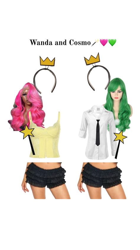 Wanda and Cosmo Fairly Odd Parents Costume #fairlyoddparents #duocostume #Halloween #halloweenaesthetic #halloweencostume #inspo #pinterest Odd Parents Costume, Wanda And Cosmo, Wanda Fairly Odd Parents, Cosmo Fairly Odd Parents, Fairly Odd Parents Costume, Wanda Costume, Cosmo And Wanda Costume, Cosmo And Wanda, Matching Halloween Costumes