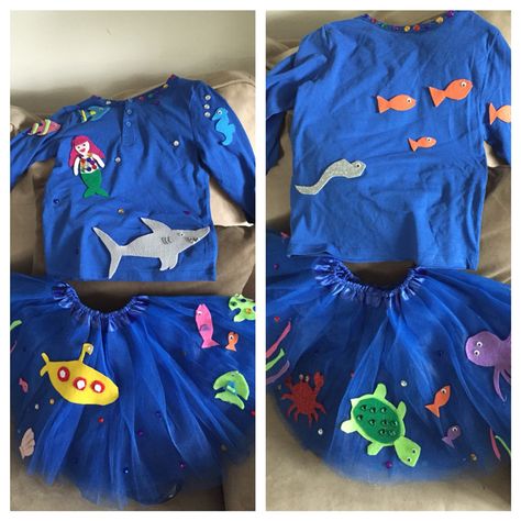 Under The Sea Clothing Ideas, Under The Sea Diy Costumes, Ocean Costume Diy, Under The Sea Costumes Diy Easy, Diy Ocean Costume, Sea Costume Diy, Under The Sea Dress Up Ideas, Diy Under The Sea Costumes, Under The Sea Costumes Diy