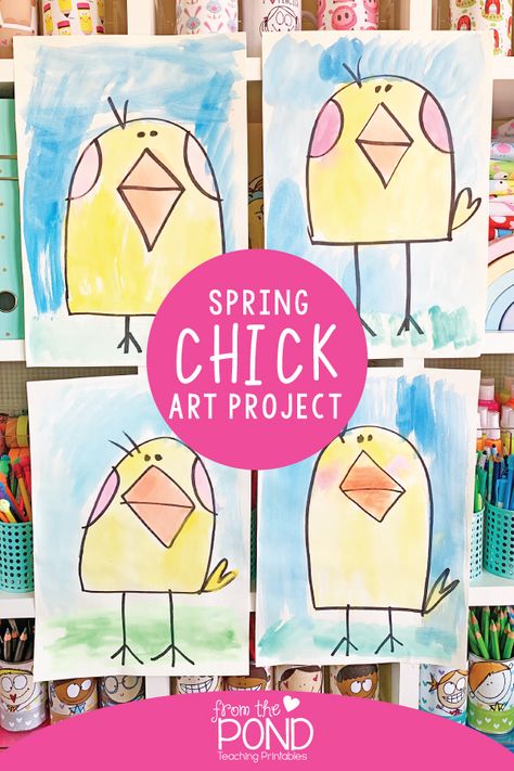 Grade 1 Art, First Grade Art, Spring Art Projects, Art Project For Kids, Spring Classroom, Kindergarten Art Projects, From The Pond, Classroom Art Projects, Spring Preschool