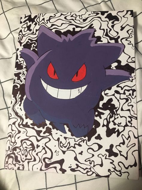 Gengar Painting Canvas, Gengar Painting, Artsy Hobbies, Funky Background, Disney Canvas Art, Disney Canvas, Retro Shop, Graffiti Designs, Canvas Painting Designs