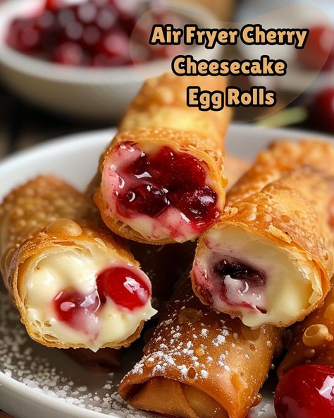 Crispy Cherry Cheesecake Delights: Air Fryer Egg Rolls Air Fryer Cupcakes, Air Fryer Recipes Egg Rolls, Cheesecake Egg Rolls, Egg Roll Ingredients, Air Fryer Recipes Dessert, Air Fryer Recipes Snacks, Cheese Rolls, Air Fryer Oven Recipes, Pot Stickers