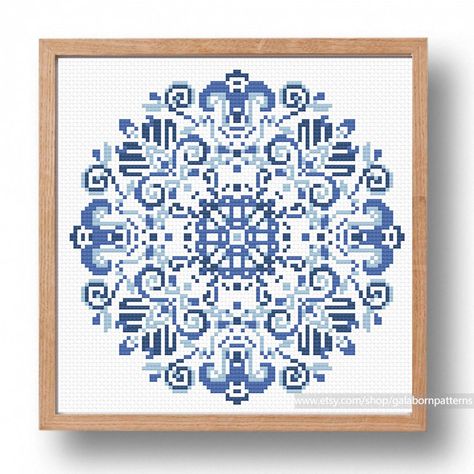 Blue And White Cross Stitch, Blue Cross Stitch, Mandala Embroidery, White Cross Stitch, 8x8 Frame, Pattern Mandala, Blue Delft, Xstitch Patterns, Animal Cross Stitch Patterns