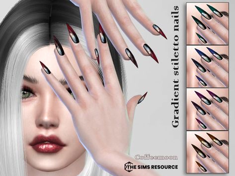 Emo Rings, Sims 4 Cc Goth, Cc Nails, Sims 4 Nails, Liquid Shadow, Sharp Nails, Nails Stiletto, Gothic Nails, Goth Nails