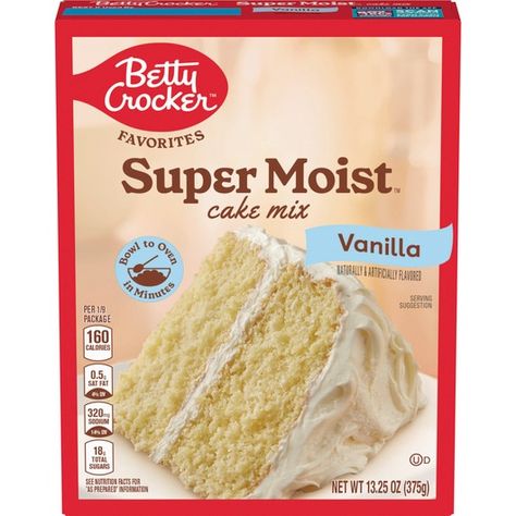 Betty Crocker Favorites Super Moist Vanilla Flavored Cake Mix, 13.25 oz - BettyCrocker.com Super Moist Vanilla Cake, Baking Mix Recipes, Moist White Cake, Betty Crocker Cake Mix, Betty Crocker Cake, Boxed Cake Mixes Recipes, Moist Vanilla Cake, Cupcake Mix, Boxed Cake