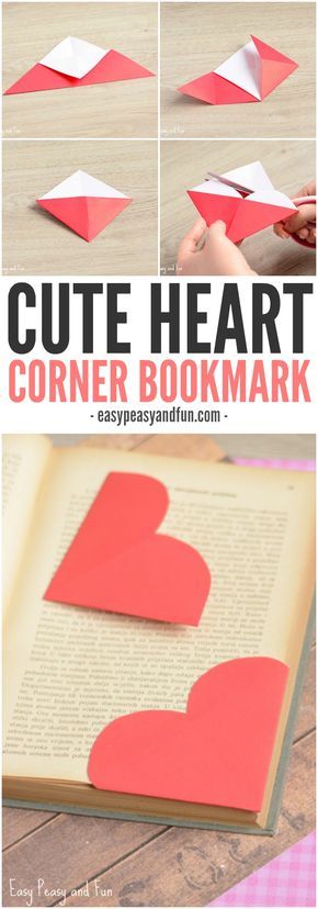 Heart Corner Bookmarks Teen Diy, Bookmark Diy, Easy Crafts For Teens, Penanda Buku, Corner Bookmark, Crafts For Teens To Make, Valentine's Day Crafts For Kids, Folding Origami, Corner Bookmarks