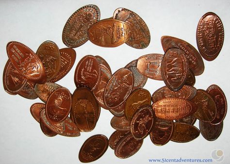 Recently I acquired a few more pennies and so my collection outgrew it's current frame.  I decided to move it over to a new frame, and take pictures along the way to show you how to put your own pressed pennies on display. Pressed Penny Display, Penny Display, Pennies Crafts, Smashed Pennies, Pressed Pennies, Penny Jewelry, Penny Bracelet, Crochet Photo Props, Coin Display