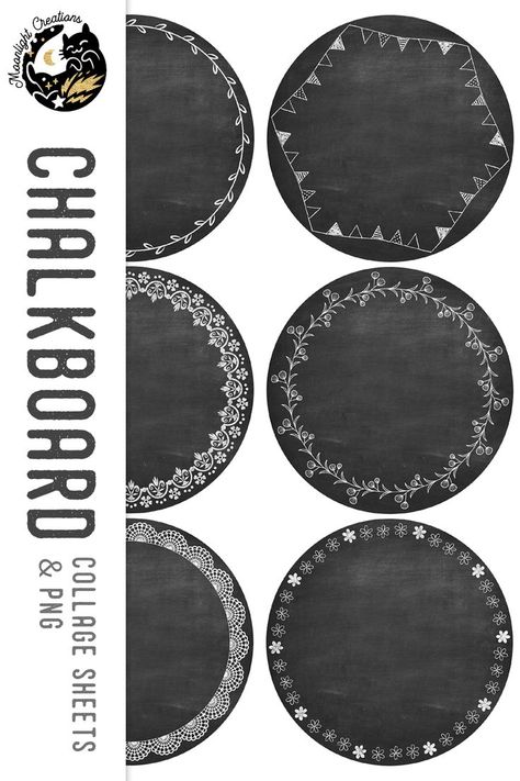 Chalkboard Wreath, Chalkboard Clipart, Chalkboard Texture, Wreath Printable, Chalkboard Tags, Digital Labels, Chalkboard Labels, Circle Labels, Floral Decorations