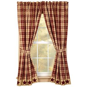 https://www.thecountryhouse.com/addToCart.asp?id=17015&catid=123&name=Burgundy%20Farmhouse%20Star&coll=194 Cortinas Country, Country Window Treatments, Red Lion Inn, Primitive Curtains, Burgundy Living Room, Curtains Pictures, Homescreen Wallpaper Ideas, Primitive Bathrooms, Kitchen Window Curtains