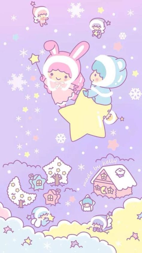 Wall Paper Phone, Cute Christmas Wallpaper, Sanrio Wallpaper, Twin Stars, Kitty Wallpaper, Star Wallpaper, Cartoon Background, Little Twin Stars, Kawaii Wallpaper