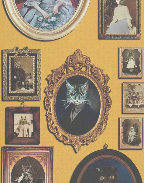 A Cavalcade of Cats, Mustard – The Pattern Collective Quirky Wallpaper, Look Wallpaper, Spotted Cat, Art Resources, The Graduate, Black Desk, Wallpaper Collection, By Charlotte, Portrait Gallery