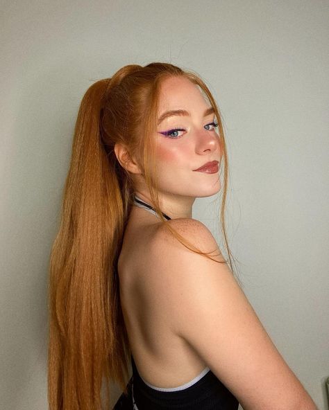 KIM CANNIFF on Instagram: "Wearing the MIYA strawberry blonde ponytail ✨ swipe🍓 @insertnamehere KIMCANNIFF for 15% off ✨ #insertnamehere #inhhair #inhbabe #redhead…" Redhead Ponytail, Hair Inspo Ideas, Summer Hair Inspo, Hair Color Names, Elegant Braids, Curly To Straight, Event Hairstyles, 23 Summer, Blonde Ponytail