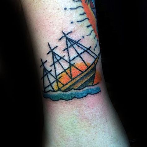 Sinking Ship Tattoo Traditional, Sinking Boat Tattoo, Tiny Ship Tattoo, Sinking Tattoo, Sinking Ship Tattoo, Shipwreck Tattoo, Sunken Ship Tattoo, Traditional Ship Tattoo, Traditonal Tattoo