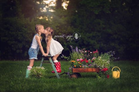 Flowers, ladders, and wagon Sisters Are Different Flowers, Mini Photo Shoot, Mini Photo Sessions, Photography Mini Sessions, Garden Mini, Mini Session, Flower Stands, Different Flowers, Mini Sessions