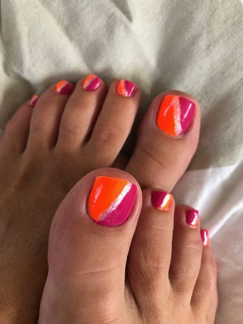 Neon Pedicure, Orange Toe Nails, Nail Nail Designs, Nail Fashion Trends, Pink Toe Nails, Toenail Designs Summer, Feet Nail Design, Pedicure Designs Toenails, Pedicure Ideas