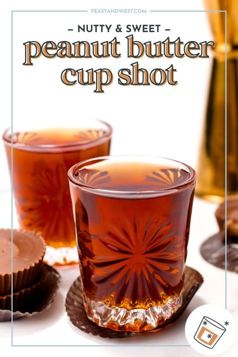 With just two ingredients, crème de cacao and peanut butter whiskey, this shot is super simple to whip up. https://feastandwest.com/peanut-butter-cup-shot/ Chocolate Peanut Butter Shots, Peanut Butter Whiskey Shots, Peanut Butter Whiskey, Chocolate Vodka, Whiskey Shots, Peanut Butter Cup, Easy Drinks, Reeses Peanut Butter, Easy Cocktails