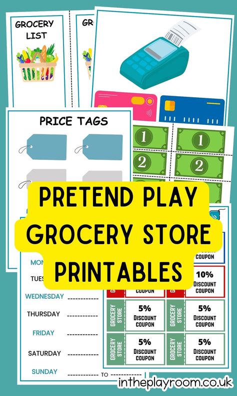 Free Printable Pretend Play Grocery Store For Kids - In The Playroom Grocery Store Printables Free, Pretend Play Menu Free Printable, Grocery Store Pretend Play Free Printables, Grocery Store Dramatic Play Printables Free, Farmers Market Dramatic Play Preschool Free Printables, Grocery Store Theme For Preschool, Diy Grocery Store For Kids, Free Dramatic Play Printables, Grocery Store Dramatic Play Printables