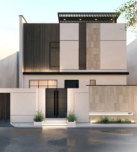 Modern House Design Exterior Front View, Front Facade House Modern, G 1 Front Elevation Design, Home Facade Design, House Front Elevation, Facade Architecture Design, Modern Villa Design, Modern House Facades, Architect Design House