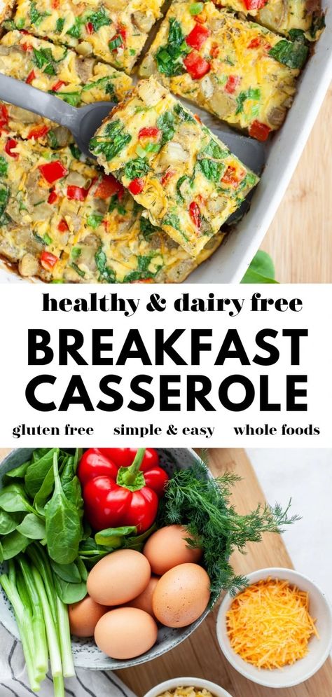 Try one of the best delicious and healthy breakfast casserole recipes that is SO easy to make! It’s perfect for clean eating and it’s dairy free, gluten free, and packed with eggs and veggies for a vegetarian twist! Or try the multiple variations to make this recipe your own! Easy Dairy Free Casserole Recipes, Breakfast Casserole Dairy Free, Casserole Dairy Free Gluten Free, Healthy Breakfast Casserole Recipes, Dairy Free Egg Casserole, Dairy Free Quiche Recipes, Casserole Dairy Free, Camping Breakfasts, Dairy Free Breakfast Casserole