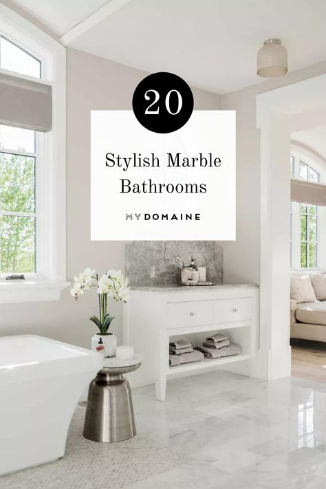 Marble can make almost any room feel a little more luxurious. Although marble can be costly, you can still get this finish on a budget. Ahead, we've got 20 stylish marble bathroom ideas for you. Asian Statuary Marble Bathroom, Marble Floor Bathroom Decor, Carrera Marble Bathroom Color Scheme, Marble Master Bath Ideas, Marble Floors Bathroom, Bathroom Interior Design Marble, Honed Marble Bathroom, All Marble Bathroom, Classic Marble Bathroom