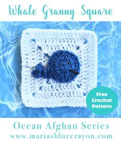 Whale Granny Square | Free Crochet Pattern | Whale Appique | Ocean Afghan Series Whale Crochet Pattern, Ocean Blanket, Crochet Ocean, Whale Applique, Whale Crochet, Afghan Squares, Crochet Whale, Granny Square Pattern, Crochet Hack