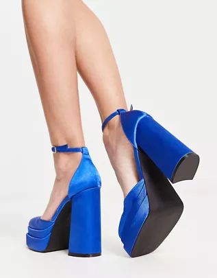 Platform Heels for Women | ASOS Nike Air Max Jordan, Platform Shoes Heels, Wide Fit Shoes, Winter Party Dress, Platform Heels Chunky, Chunky Block Heels, Blue Satin, Heeled Loafers, Petite Maternity