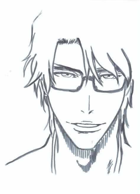 Anime Sketch Bleach, Aizen Drawings, Aizen Sosuke Drawing, Bleach Drawing Sketch, Bleach Anime Art Drawing, Aizen Sketch, Aizen Drawing, Aizen Sosuke Manga, Bleach Sketch