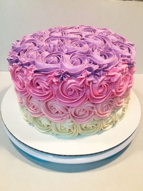 Pink Purple And White Cake, Pink And Purple Birthday Cake, Ombre Rosette Cake, New Birthday Cake, Ombre Rose, Rosette Cake, Birthday Cake With Flowers, Taylor Swift Birthday, Ombre Cake