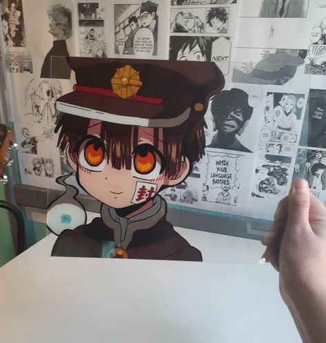 Hanako Glass Painting, Hanako Kun Glass Painting, Anime Glass Painting Ideas, Hanako Kun Drawing, Anime Glass Painting, Anime Diys, Manga Watercolor, Art Studio Room, Toilet Bound Hanako Kun