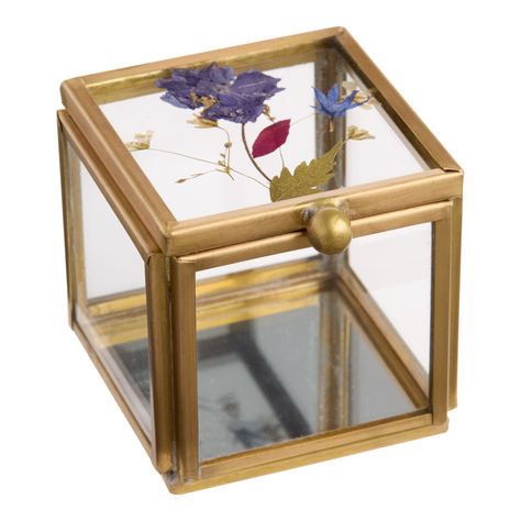 Mini Square Glass Pressed Flower Trinket Box - World Market Pressed Flower Storage, Glass Display Box, Cheap Desk, Glass Trinket Box, Glass Box, Artisan Gift, Glass Boxes, Pressed Flower, World Market