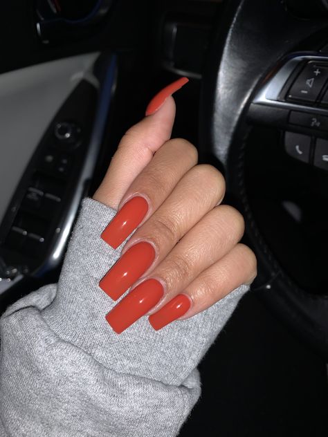 November Nails Fall Long, Red Orange Nail Color, Fall Nail Colors Orange, Rust Orange Nails, Burnt Orange Nails Fall, Gel Nails Stiletto, Burnt Orange Nails, Red Orange Nails, November Nails Fall