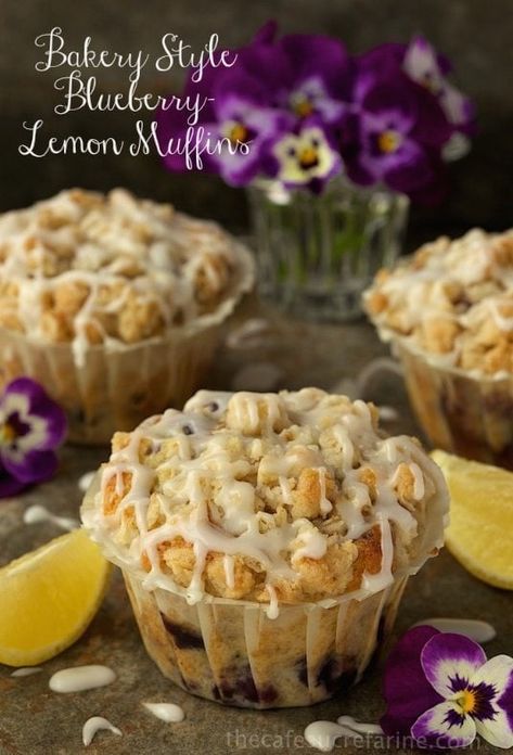 Bakery Style Lemon Blueberry Muffins - The Café Sucre Farine Blueberry Lemon Muffins, Bakery Style Blueberry Muffins, Gourmet Bakery, Lemon Blueberry Muffins, Lemon Muffins, Crumpets, Blueberry Muffins, Bakery Shop, Kitchen Baking