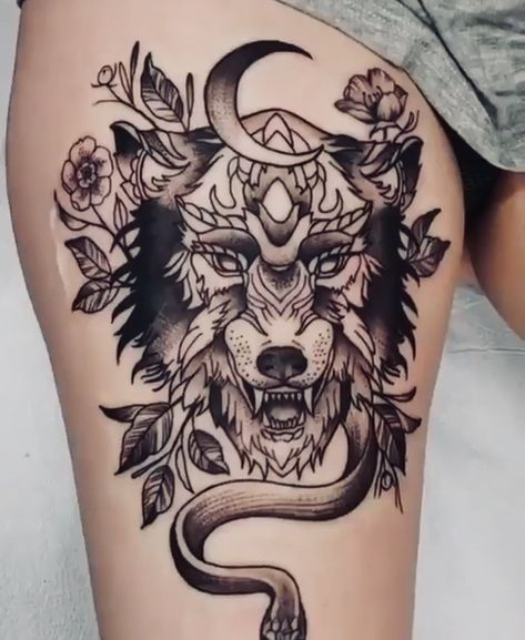 Snake With Flowers Tattoo, Snake With Flowers, Flowers Tattoo, Wolf Tattoos, Wolf Tattoo, Snake Tattoo, Flower Tattoos, Body Art Tattoos, Body Art