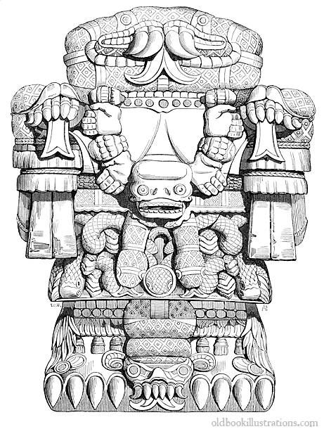 Public domain. Coatlicue Aztec goddess of the earth. Aztec Statues, Aztec Warrior Tattoo, Aztec Drawing, Art Chicano, Aztec Artwork, Aztec Symbols, Aztec Culture, Mayan Calendar, Mayan Art