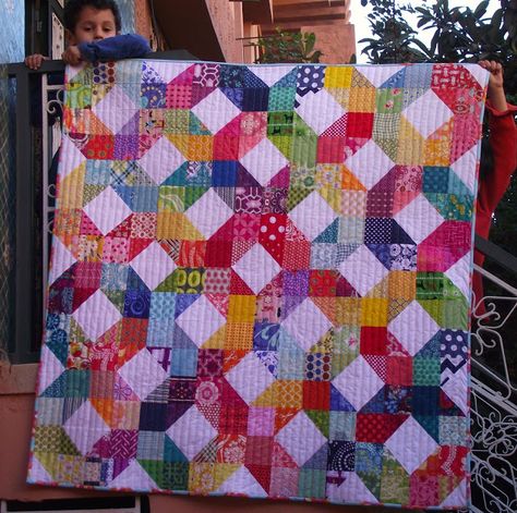 Another fabulous scrap quilt Life's Rich Pattern 4patch Quilts, Rainbow Quilts, Snowball Quilts, Finished Quilts, Plus Quilt, Four Patch, Colorful Quilt, Quilt Modernen, Half Square Triangle Quilts