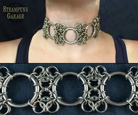 Aura Choker - Stainless Steel - High Collar Chainmail Choker, Metal Jewelry Handmade, Chainmaille Jewelry Patterns, Chain Maille Patterns, Chainmail Necklace, Chainmaille Jewelry, Chainmail Jewelry, Metal Choker, Dr Shoes